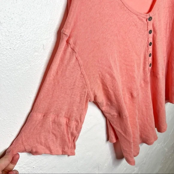 Free People Care FP Heritage Henley Rose Coral Boho Flowy Shirt Size Small - Picture 6 of 10